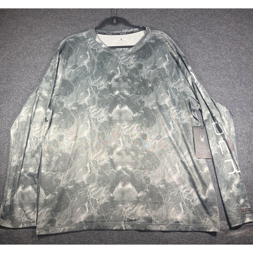 Spyder Swim Men's Long Sleeve Rash Guard Swim Shirt - Grey Swirl Print XL